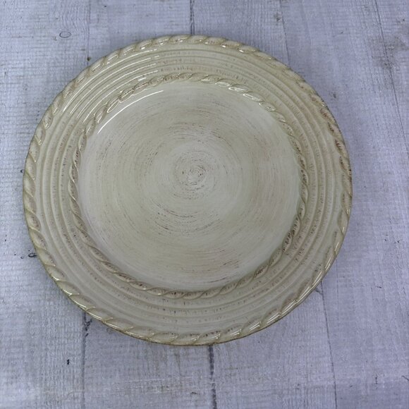 Roscher & Co BELLINI CREAM Embossed Rope Ring Earthenware Salad Plates Set 4 - Picture 2 of 16